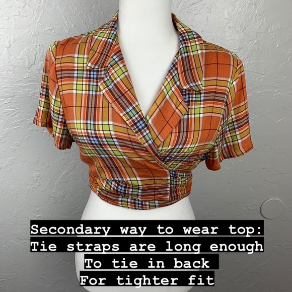 NWT Forever 21 plaid tie front crop top sz Large - Picture 6 of 8
